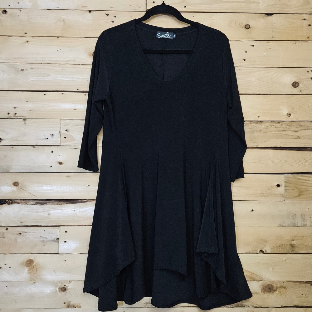 Sympli Black V-Neck 3/4 Sleeve Tunic Top Sharkbite Hem Womens 14 Canada